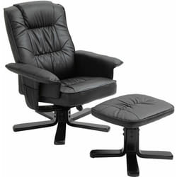Idimex - Fauteuil de relaxation avec repose-pieds charly, en synthétique noir et pieds laqué noir