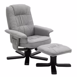 Fauteuil de relaxation CHARLY repose-pieds siège pivotant dossier inclinable assise rembourrée relax en tissu gris et pieds n ...