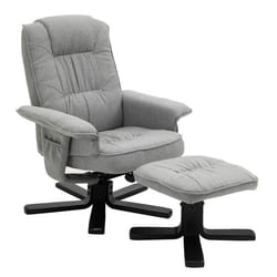 Fauteuil de relaxation CHARLY repose-pieds siège pivotant dossier inclinable assise rembourrée relax en tissu gris et pieds noirs