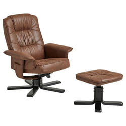 Fauteuil de relaxation CHARLY repose-pieds siège pivotant dossier inclinable assise rembourrée en tissu vintage brun pieds noirs