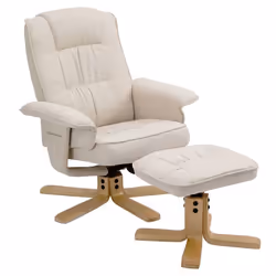 Fauteuil de relaxation CHARLY avec repose-pieds pouf siège pivotant dossier inclinable assise rembourrée relax en tissu beige
