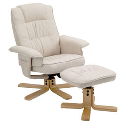 Fauteuil de relaxation CHARLY avec repose-pieds pouf siège pivotant dossier inclinable assise rembourrée relax en tissu beige