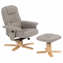 Fauteuil de relaxation CHARLY avec repose-pieds pouf siège pivotant dossier inclinable assise rembourrée relax en tissu gris