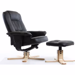 Fauteuil de relaxation CHARLY avec repose-pieds/pouf siège pivotant dossier inclinable assise rembourrée relax en synthétique ...