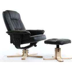 Fauteuil de relaxation CHARLY avec repose-pieds/pouf siège pivotant dossier inclinable assise rembourrée relax en synthétique noir