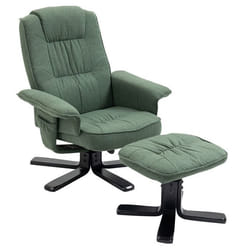 Fauteuil de relaxation CHARLY repose-pieds siège pivotant dossier inclinable assise rembourrée relax en tissu vert et pieds noirs