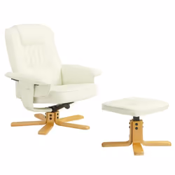 Fauteuil de relaxation CHARLY avec repose-pieds siège pivotant dossier inclinable en synthétique blanc ivoire