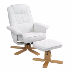 Fauteuil de relaxation CHALY avec repose-pieds pouf siège pivotant dossier inclinable assise rembourrée relax en tissu blanc