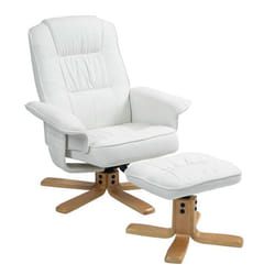 Fauteuil de relaxation CHALY avec repose-pieds pouf siège pivotant dossier inclinable assise rembourrée relax en tissu blanc