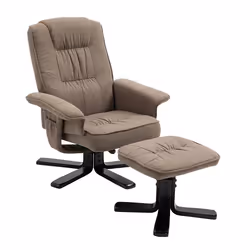 Fauteuil de relaxation CHARLY repose-pieds siège pivotant dossier inclinable assise rembourrée relax en tissu brun et pieds n ...