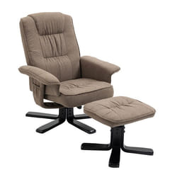 Fauteuil de relaxation CHARLY repose-pieds siège pivotant dossier inclinable assise rembourrée relax en tissu brun et pieds noirs