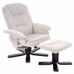 IDIMEX Fauteuil de Relaxation Charly avec Repose-Pieds pouf siège pivotant et Dossier inclinable en velours côtelé blanc/noir