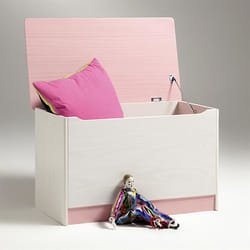 Coffre à jouets HANNAH pin massif blanc rose