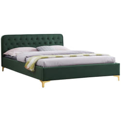 Lit double glamour, 140x190 cm, capitonné avec sommier, revêtement en velours vert