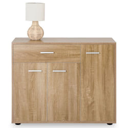 Meuble à chaussures CAMILLE commode meuble de rangement avec 1 tiroir et 3 portes en mélaminé décor chêne sonoma