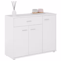 Buffet salle à manger CORLAINE L 88 cm blanc avec 1 tiroir et 3 portes bahut bas meuble de rangement