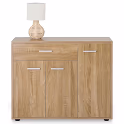 Buffet CORALINE commode meuble de rangement avec 1 tiroir et 3 portes en mélaminé décor chêne sonoma