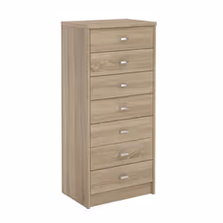 chiffonnier DONIA H 112 cm en bois coloris chêne sonoma petite commode avec 7 tiroirs en colonne meuble de rangement