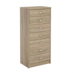 chiffonnier DONIA H 112 cm en bois coloris chêne sonoma petite commode avec 7 tiroirs en colonne meuble de rangement