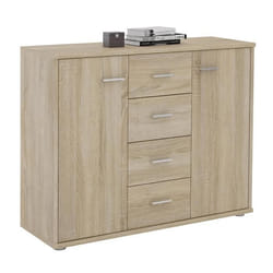 Buffet salle à manger ELODIE L 89 cm coloris chêne sonoma  avec 4 tiroirs et 2 portes bahut bas