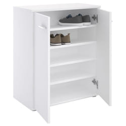 Meuble à chaussures OLYMPE commode meuble de rangement avec 2 portes en mélaminé blanc mat