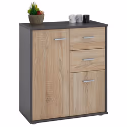 Buffet salle à manger REMY L 60 cm coloris gris et sonoma avec 2 portes et 2 tiroirs bahut bas meuble de rangement