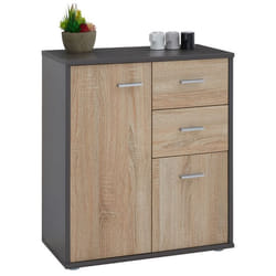 Buffet salle à manger REMY L 60 cm coloris gris et sonoma avec 2 portes et 2 tiroirs bahut bas meuble de rangement