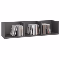 Etagère murale NELLO meuble de rangement pour CD et DVD ou décoration avec 3 compartiments ouverts en mélaminé gris mat