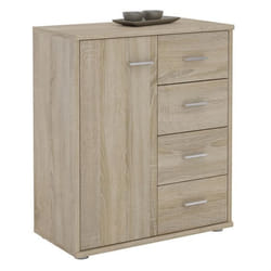 Buffet salle à manger OSCAR L 60 cm en bois coloris chêne sonoma avec 4 tiroirs et 1 porte meuble de rangement
