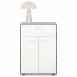 Buffet salle à manger CALAIS L 60 cm coloris béton et blanc avec 2 portes bahut bas meuble de rangement style moderne