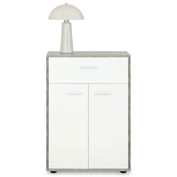 Buffet salle à manger CALAIS L 60 cm coloris béton et blanc avec 2 portes bahut bas meuble de rangement style moderne