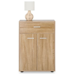 Buffet CALAIS commode meuble de rangement avec 1 tiroir et 2 portes en mélaminé décor chêne sonoma