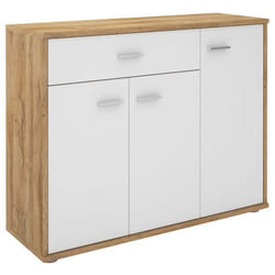 Buffet salle à manger CORLAINE L 88 cm coloris chêne sauvage et blanc avec 1 tiroir et 3 portes bahut bas