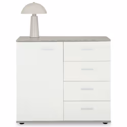 Buffet salle à manger CHICAGO L 91 cm en bois coloris béton et blanc avec 4 tiroirs et 1 porte meuble rangement