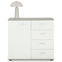 Buffet salle à manger CHICAGO L 91 cm en bois coloris béton et blanc avec 4 tiroirs et 1 porte meuble rangement