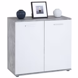 Buffet salle à manger CHICAGO L 91 cm en bois coloris béton et blanc avec 2 portes meuble rangement