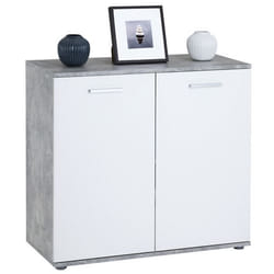Buffet salle à manger CHICAGO L 91 cm en bois coloris béton et blanc avec 2 portes meuble rangement