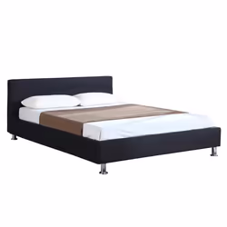 Lit double pour adulte NIZZA 140x190 cm 2 places / 2 personnes avec sommier et pieds en métal chromé tissu capitonné noir