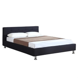 Lit double pour adulte NIZZA 140x190 cm 2 places / 2 personnes avec sommier et pieds en métal chromé tissu capitonné noir