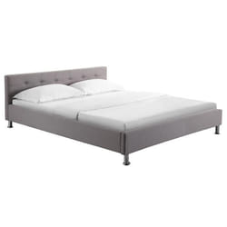 Lit double pour adulte NIZZA queen size 160x200 cm 2 places / 2 personnes avec sommier et pieds métal chromé tissu capitonné gris