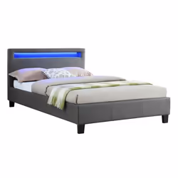 Lit LED simple 120x190 cm avec sommier tête de lit confortable lit 1 place revêtement synthétique gris MIRANDO