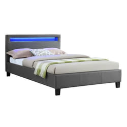 Lit LED simple 120x190 cm avec sommier tête de lit confortable lit 1 place revêtement synthétique gris MIRANDO