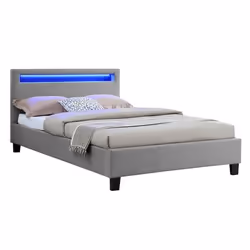Lit LED simple 120x190 cm avec sommier tête de lit confortable lit 1 place revêtement en tissu gris MARISELA
