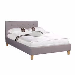 Lit simple pour adulte LILLE 120x190 cm 1 place et demi / 1 personne avec sommier et pieds en bois tissu capitonné gris