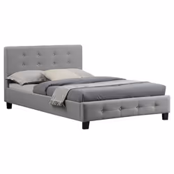 Lit simple pour adulte JOLIEN avec sommier 120x190 cm 1 place et demi tête et pied de lit capitonnés avec strass en tissu gri ...