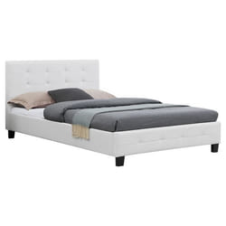 Lit simple pour adulte MARLON avec sommier 120x190 cm 1 place et demi/1 personne tête et pied de lit capitonnés en synthétique