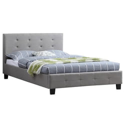 Lit simple pour adulte MARLON avec sommier 120x190 cm 1 place et demi / 1 personne tête et pied de lit capitonnés en tissu gris