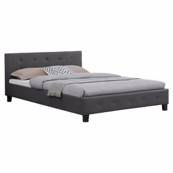 Lit double pour adulte MATHIEU avec sommier 140x190 cm 2 places / 2 personnes tête et pied de lit capitonnés en synthétique g ...