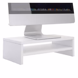 Support décran dordinateur DISPLAY réhausseur pour moniteur avec étagère intermédiaire longueur 42 cm en mélaminé blanc mat