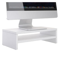 Support décran dordinateur DISPLAY réhausseur pour moniteur avec étagère intermédiaire longueur 42 cm en mélaminé blanc mat